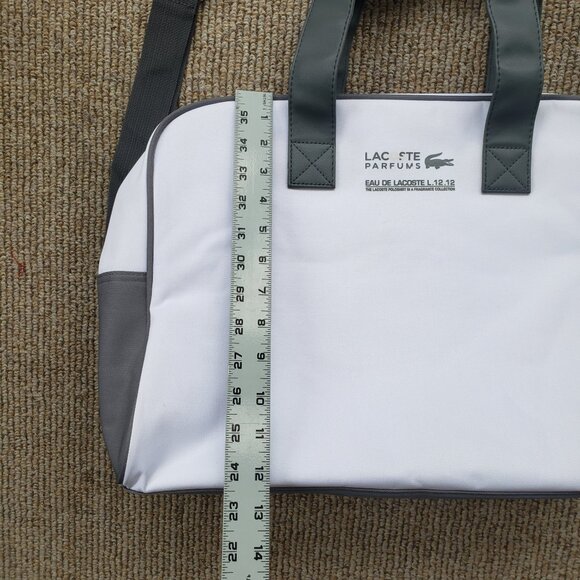 LACOSTE PARFUM L12-12 WHITE GRAY SPORT DUFFEL GYM WEEKEND LARGE BAG - Picture 8 of 9